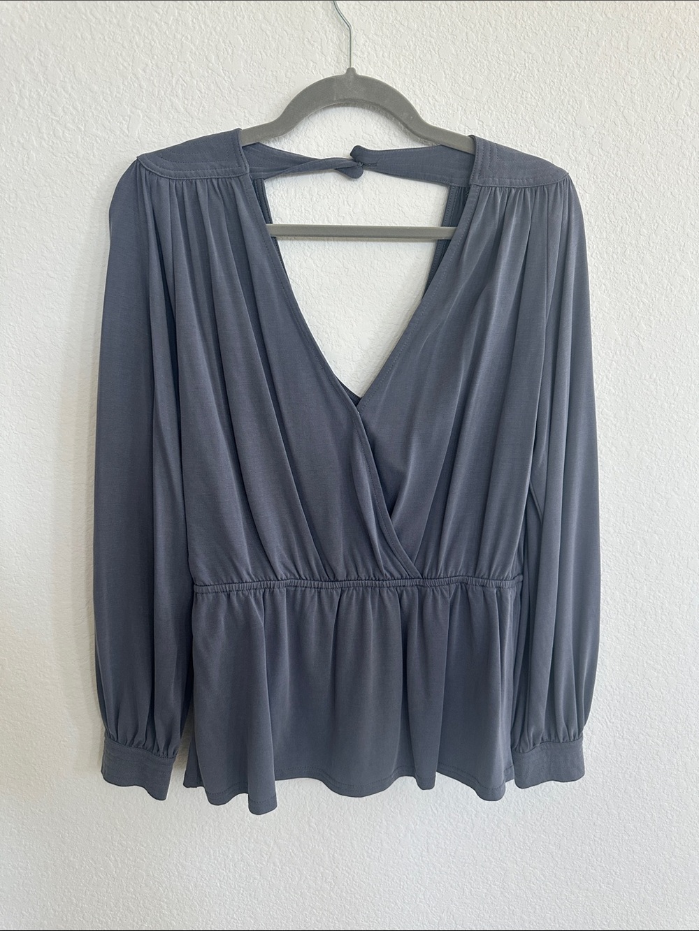 Buckle black Slate Blue baby doll top Long Sleeve Blouse
